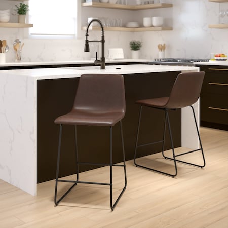 Flash Furniture 24" LeatherSoft Counter Height Barstools, Dark Brown, PK2 2-ET-ER18345-24-DB-GG